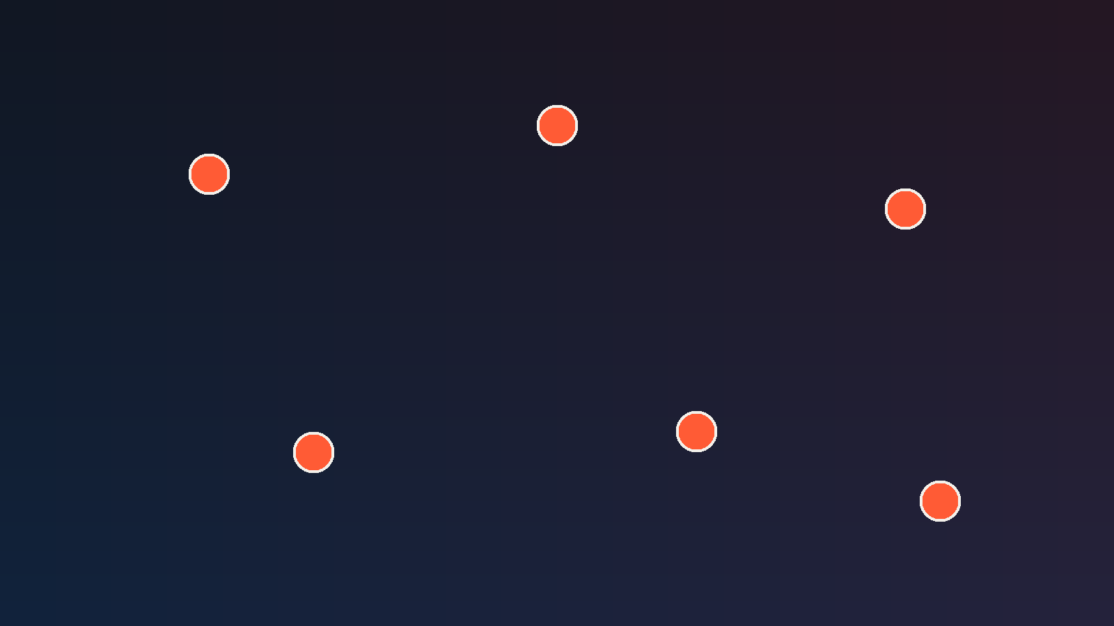 Abstract illustration: six separate points on a dark background, representing records kept in different places